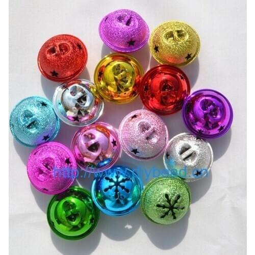 10pcs Jewelry Making Accessory 36mm Mix Color Jingle Bell With Snow Carved For Christmas Decoration Metal Round Bell With Plated