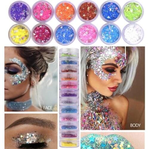 12 Layers 12 Colors Nail Supplies Matte Eyeshadow Color Stage Makeup Sequins Neon Pink Waterproof Quick-drying Manicure TSLM1