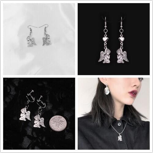 2.4*1.7cm Pendant Alloy Material Wing Angel Necklace Earrings For Women Jewelry Accessories Antique Silver di003