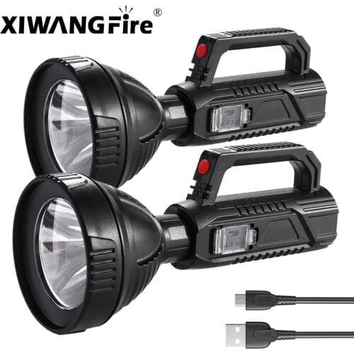 2 Pcs Portable Flashlight LED Outdoor Lighting Camping Lamp USB Rechargeable Built-in Battery Handheld Searchlight