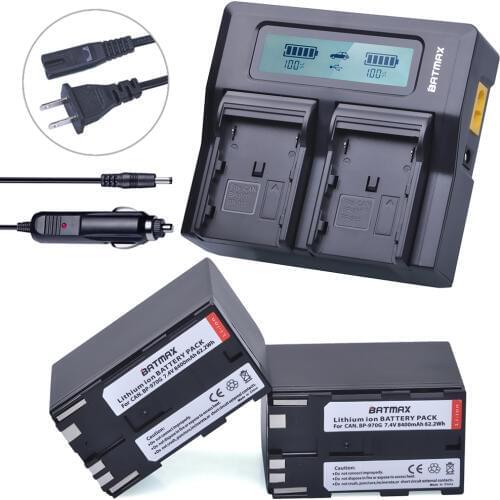 2Pcs 8400mAh BP-970G,BP 970G BP-975 Batteries + LCD Rapid Dual Charger Kits for Canon EOS C100,Mark II, EOS C300, XF100, XF105