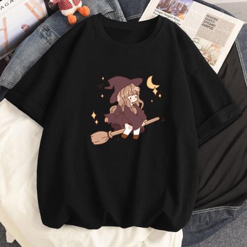 HYNOATH 2021 Summer Anime Magic Girl Pattern T Shirt Harajuku Tees Casual Cotton TShirt Loose Short Sleeve Oversized T-shirt Top