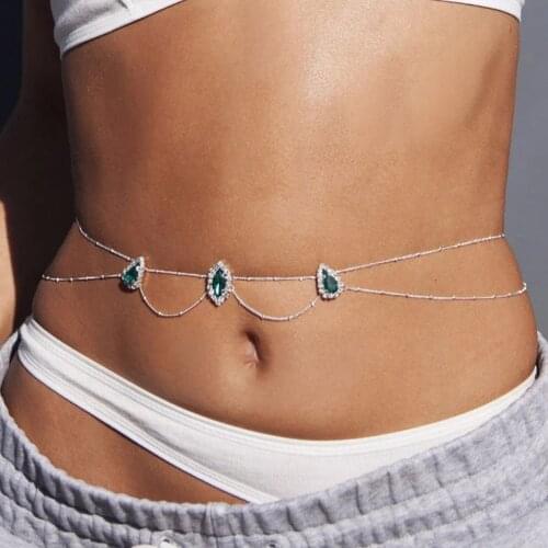 Bohemia Fashion Sexy Body Waist Chain For Women Simple Chic Pink Green Crystal Ladies Bikini Waist Chain Summer Beach Jewelry