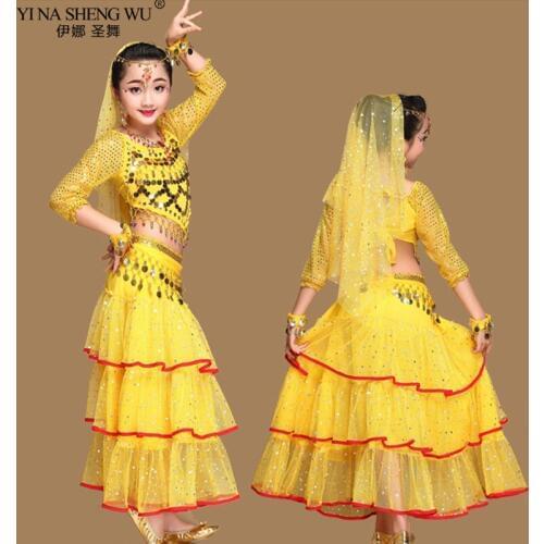 Kids Bollywood Belly Dance Costumes Set Oriental Dance Children Dresses India Belly Dance Clothes Bellydance Girls Dancer 3color