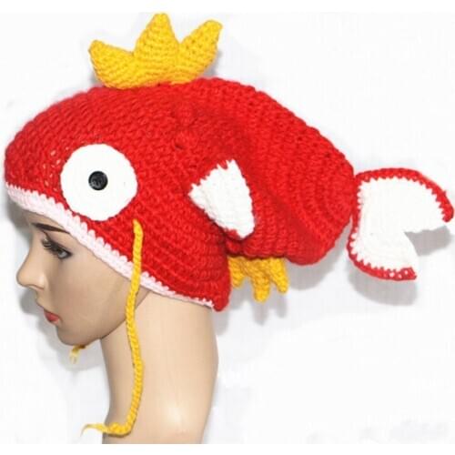 Adult Kids Handmade Crochet Knitted Beanie Hat Funny Goldfish Carp Animal Elastic Skull Cap Cosplay Party Photo Props