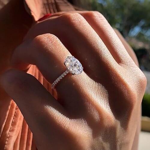 Double Fair High-end Big Oval Crystal Wedding Rings For Women Egg Shaped Cubic Zirconia White Gold Color Fashion Jewelry KAR370