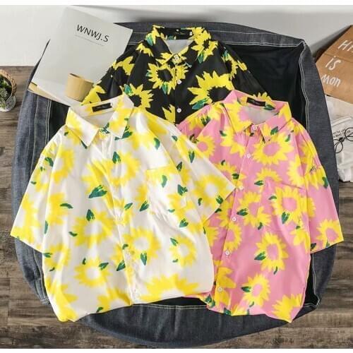 Summer Sunflower Printed Hawaiian Beach Shirt for Men 2020 Short Sleeve 3XL Aloha Shirts Mens Holiday Vacation Clothing Chemise