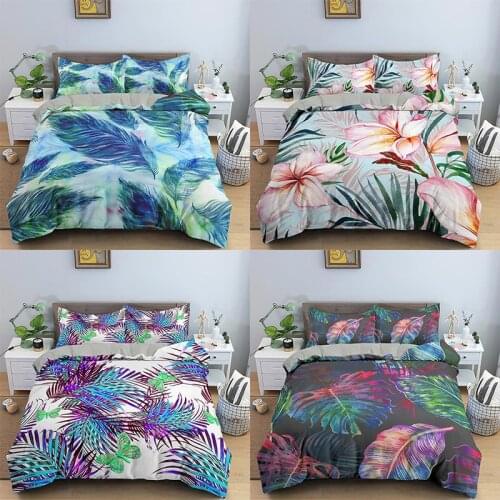 Flower Pattern Bedding Set Leaves Soft Duvet Cover Pillowcases Bedding 2/3pcs Home Textile Comfortable Fabric