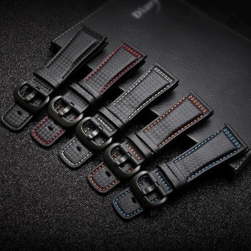PEIYI 28mm Carbon fibre leather watchband black with white blue orange red line strap substitute for Sevenfriday leather strap
