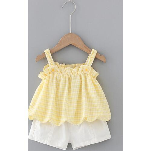 2020 Summer Baby Girls Sweet Plaid Strap Shirt + Shorts Pants suit Cute Fresh Fashion Princess sets kids baby girl cloths