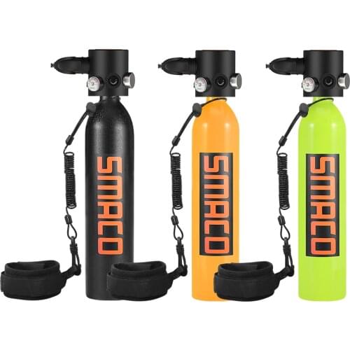 SMACO S500 Mini Scuba Diving Tank Equipment, Dive Cylinder with 13 Minutes Capability, 0.7Litre Capacity with Refillable Design