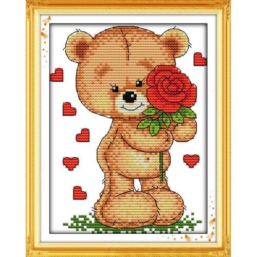 Cartoon Panda Send Flowers Cross Stitch Printing Embroidery 11CT 14CT Needlework Traditional Craft DIY Home Decoration Painting