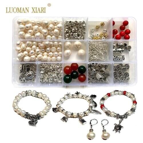 315 PCS Kit Natural Freshwater Pearl Stone Beads Jewelry Accessory Charms Elastic String Diy Handmake Craft Making Bracelet Set