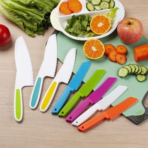 8Pcs / Set Kitchen Toddler Knife Set Kid Children Kitchen Chef Nylon Plastic Bread Knives Fruit Cake Salad Lettuce Knife