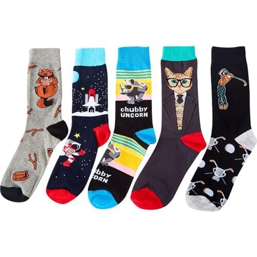 Trend Personality Cartoon Plaid Medium Long Tube Male Socks Street Skateboard Pure Cotton Couple Crew Fun Long Socks Horror