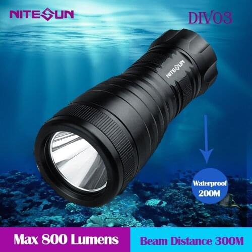 Handheld Diving Flashlight NITESUN DIV03 Max 800 lumens underwater 200m waterproof Diving Light by 3*AA batteries