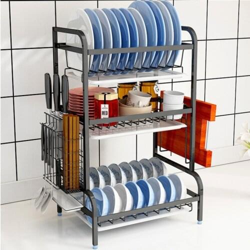 Widened design 304 stainless steel kitchen shelf sturdy and durable Double drain tableware storage box