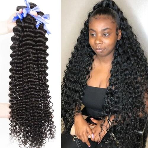 Human Hair Bundles Brazilian Hair Weave Bundles 1/3 Deep Wave Bundles 30 32 36 40 Inch Bundles Remy Curly Hair Extensions