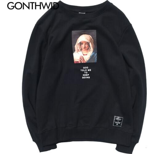 GONTHWID Virgin Mary Printed Pullover Hoodies Sweatshirts 2019 Men Women Hip Hop Streetwear Fashion Casual Cotton Hoodie Tops