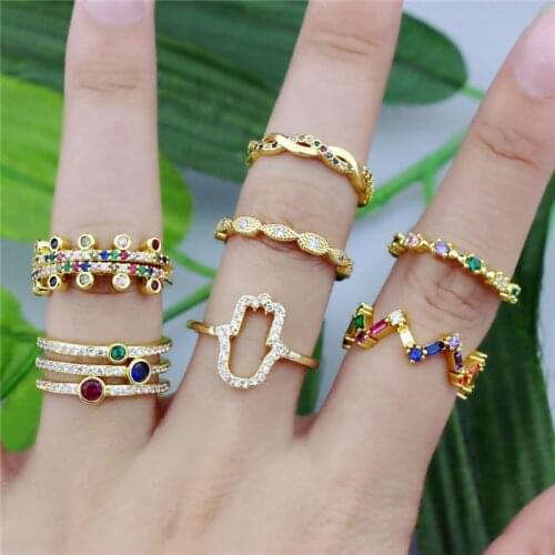 Adjustable10pcs/lot New design rainbow cz micro pave ring,fashion colorful zirconinlayplating ring,good quality cz gift jewelry