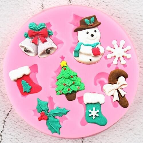 Christmas Snowman Silicone Mold Snowflake Leaves Tree Cupcake Topper Fondant Cake Decorating Tools Candy Resin Chocolate Moulds