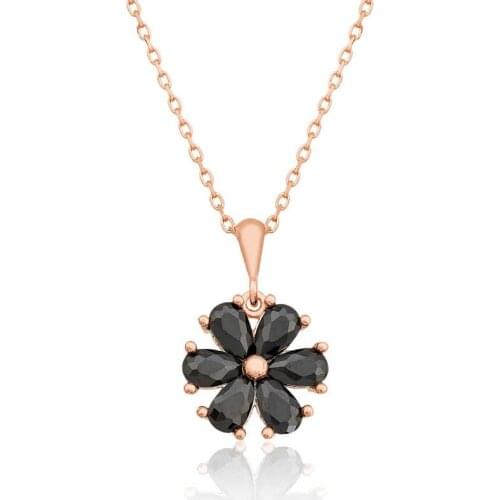 Silver Black Flower Lady Necklace