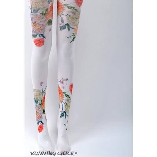 RUNNING CHICK Ethnic Style Flowers Print Silk Stockings Jacquard Pantyhose Catwalk Paragraph