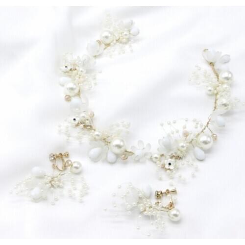 Bridal headband Wedding Hair accessories tiara handmade pearl flower earrings Bride Jewelry for women Bridal Hair Accessories