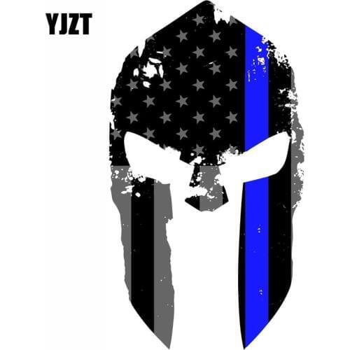 YJZT 8.4CMX15CM Tattered Spartan Helmet US Flag Personalized Reflective Car Stickers Decals C1-6026