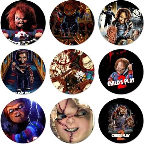 Horror Film Chucky Child s Play Icons Pins Badge Decoration Brooches Metal Badges For Clothes Backpack Decoration 58mm