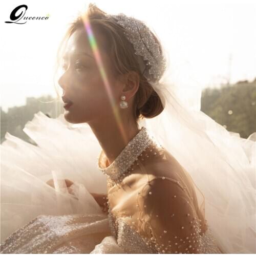 Bride Veil Wedding Accessories Bride Mariage Hair Accessories Veil Long Voile Photography Yarn Handmade Beaded Veil Hochzeit