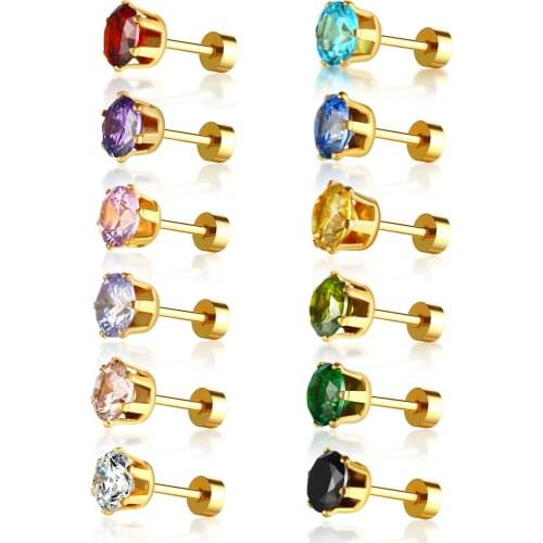 Cut Cubic Zirconia Stud Earrings for Women, Cz Studs ,Screw Back Tiny Round Studs