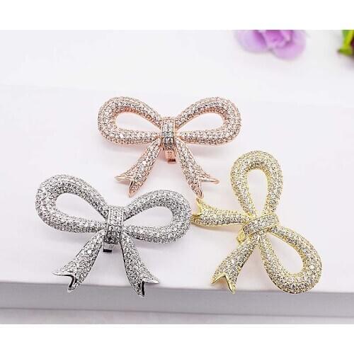 High-grade microscope zircon Diy hand-string classic small bowknot tassel pendant long sweater chain link clasp accessories