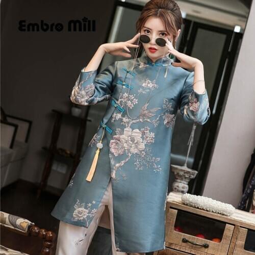 Chinese Style Jacquard Chinese Small Top Retro Improved Clothing Long Sleeve Top Chinese Style Female Spring New Coat S-3XL