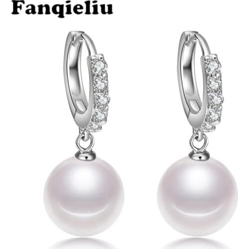 Fanqieliu Natural Pearl Dangler Crystal Wedding Jewelry Girl 925 Sterling Silver Drop Earrings For Women FQL20078