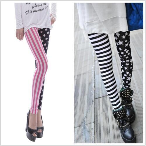 Woman Jeggings Elastic Stripe Star Print Leggings Fashion Cropped Trousers Woman leggins Pencil Pants L1071