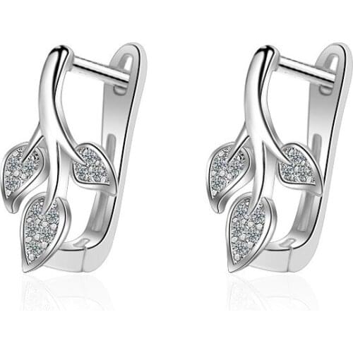 New Hot Sale Simple Exquisite Micro Zircon Leaves 925 Sterling Silver Earrings For Women Gift Drop Shipping