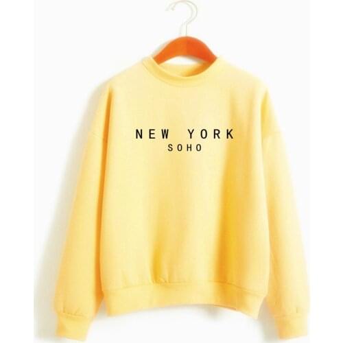NEW YORK SOHO Letter Women Sweatshirt Casual Funny Sweatshirt For Lady Top Hipster Black White Gray Drop ShipNEW YORK SOHO Lette