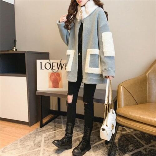 Faux Cashmere Coat Womens Korean-Style New Hoodie Fleece-Lined Thickened All-Matching Mid-Length Large Size Womens Clothing