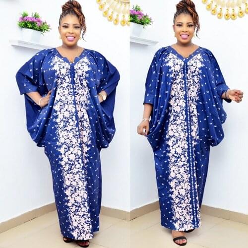 Large Size Womens Robes Printed Dashiki Bat Sleeve Dress 2021New Spring Muslim Dubai Islamic African Dress Chiffon Two Pieces