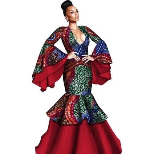 Sexy African Dress Women Evening Party Maxi Dresses Dashiki Ladies Plus Size European Clothes Printed Robe Africaine DCC596