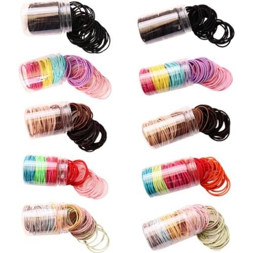 100Pcs Girls Multicolor DIY Elastic Hair Ties Rope High Elasticity Seamless Rubber Band Ponytail Holder with Storage Box