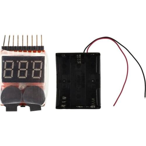 1S-8S Lipo Battery Low Voltage Tester Monitor Buzzer Alarm Indicator with 3.7 V 18650 x 3 Wire Leads Black Battery Case