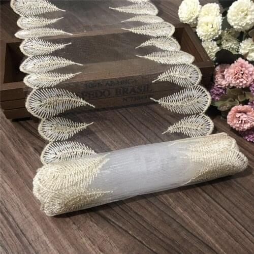 2Yards/Lot 18cm Wide Embroidered Lace Bilateral Gold Thread Trim DIY Garment Sewing Accessories Fabric