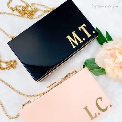 Bride Bag Personalized Acrylic Bridal Clutch Mrs Bride Bridesmaid gifts Honeymoon Bag Bridal Shower Bag Custom Wedding Gifts