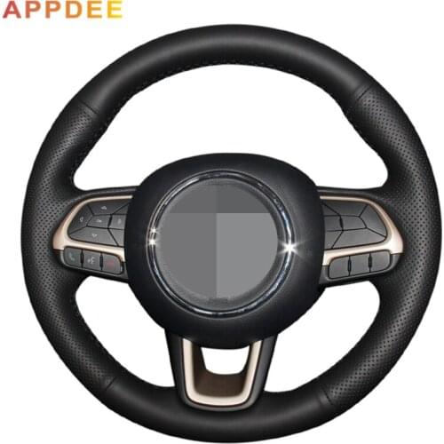 Handsewing Black Artificial Leather Steering Wheel Covers for Jeep Compass 2017 Renegade 2016-2017