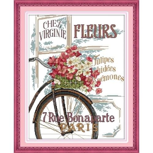 Flowers and bicycle cross stitch stitching embroidery DIY handmade needlework supplies