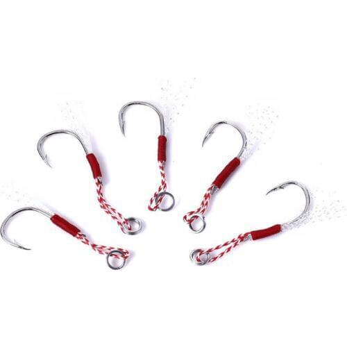 DYGYGYFZ 5pcs/lot Specialized Saltwater Assistant Fishing Single Hook Jigging Fish Hook Iron Plate Hook Tie-up Line