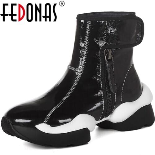 FEDONAS Fashion Women Warm Boots Winter Platform Chunky Heels Boots Boots Genuine Leather Side Zipper Party Working Shoes Woman