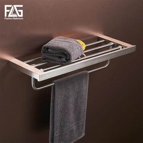 FLG Wall Mount Bathroom Towel Holder Bathroom Stainless Steel Towel Holder Towel Wall Shelf Bath Hardware Accessory G120-01N